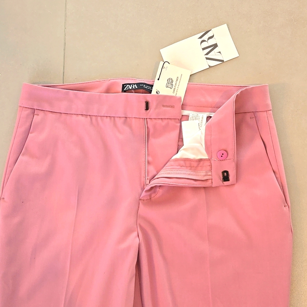 NWT! Zara Pink Mid Rise Straight Leg Elegant Pants - Picture 2 of 4